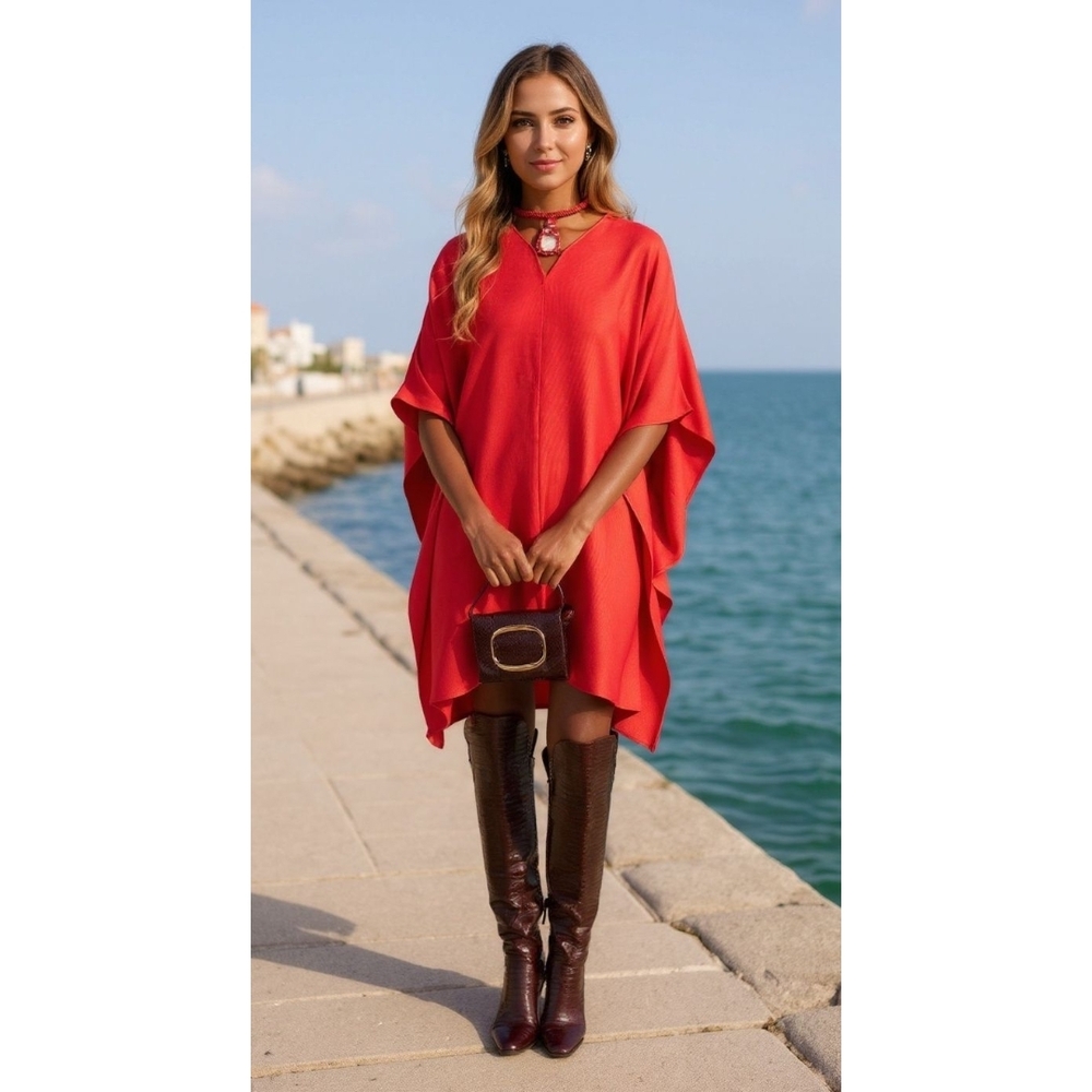 Chloe Elegant Deep Orange Knit Silk Dress